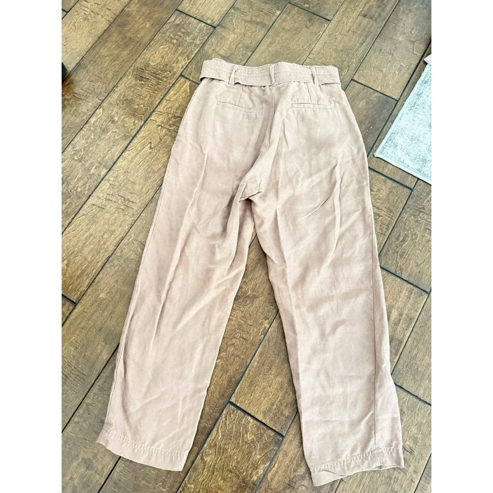 Aritzia Wilfred Linen Trousers Womens 2 Pink High Waist Belted Tapered Pants